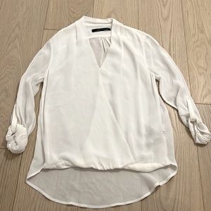 Zara Drape Front Chiffon Blouse White XS